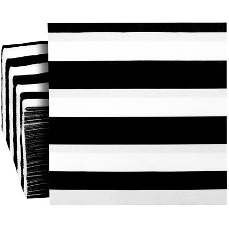 Lot de 150 serviettes de table jetables en papier - Pour anniversaire d'enfant - 2 plis - Motif rayé noir et blanc - Dépliées -