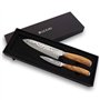 Wusaki Damas 10Cr Coffret de 2 couteaux de cuisine : santoku + couteau d'office - Lames damassées et manches en bois d'olivier