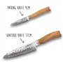 Wusaki Damas 10Cr Coffret de 2 couteaux de cuisine : santoku + couteau d'office - Lames damassées et manches en bois d'olivier