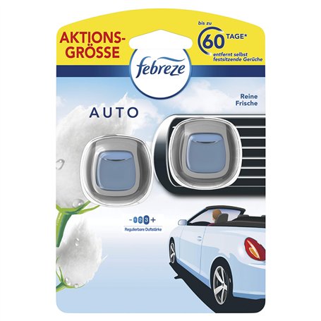 Febreze Lot de 2 désodorisants pour voiture - 4 ml - Parfum de voiture - Fraîcheur pure - Combat les odeurs
