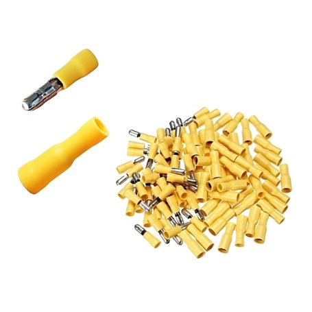 Shentian Lot de 100 Cosses de câbles isolées - 50 connecteurs ronds jaunes - 50 fiches à sertir jaunes pour voiture