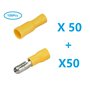 Shentian Lot de 100 Cosses de câbles isolées - 50 connecteurs ronds jaunes - 50 fiches à sertir jaunes pour voiture, électroniqu