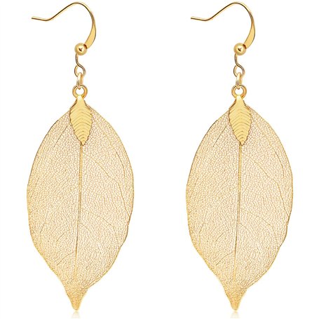 Gleamart délicat Filigrane abattants Boucles d'oreilles légères feuilles plaqué métal oreille Goujons Boucles d'oreilles longues