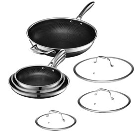 Hexclad 7 pièces hybride inoxydable/antiadhésive Intérieur et extérieur batterie de cuisine Commercial Comprend Bonus Stri Fry Hexclad 7 pièces hybride inoxydable/antiadhésive Intérieur et extérieur batterie de cuisine Commercial Comprend Bonus Stri Fry