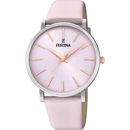 Montre FESTINA pour Femme F20371/2 Boyfriend Boîtier en Acier Inoxydable Gris Bracelet en Cuir Rose