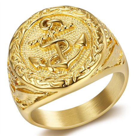 BOBIJOO Jewelry - Chevalière Bague Dorée Homme Ancre Marine Or Aigle Nation - 56 (7 US)