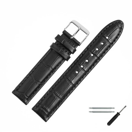 MARBURGER Bracelet De Montre 20mm Cuir Noir Alligator Gaufrage Avec Couture - Kit De Montage D'outils 1392010000120