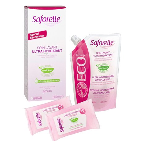 Soin Lavant Ultra Hydratant Saforelle - Hygiène intime et corporelle : Hydrate et Apaise les peaux sèches - Flacons de 500ml + E