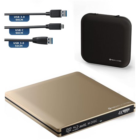 techPulse120 USB 3.0 Type-C Brenner Externe de CD DVD en Aluminium pour Ordinateur