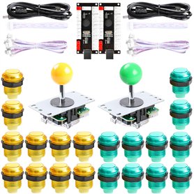 Hikig Kit de Jeux d'arcade pour 2 Joueurs, 20 Boutons à LED + 2 Joystick + 2 encodeurs USB pour PS3, PC, Mame, Raspberry Pi, Cou Hikig Kit de Jeux d'arcade pour 2 Joueurs