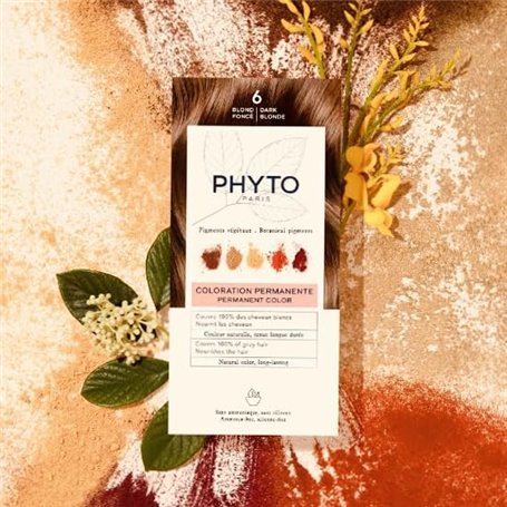 Phyto - Kit Coloration Permanente - 6 Blond Foncé - Pigments Végétaux - Sans Ammoniaque - Experts Coloristes - Tenue Longue Duré