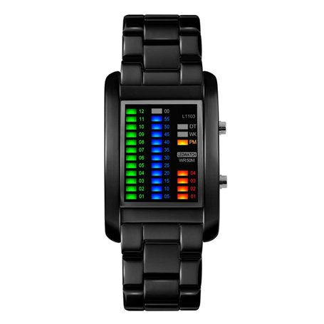 FeiWen Mode Binaire Digital Montre Bracelet de Hommes 50M Étanche Unique Rectangulaire Acier Inoxydable de la Lunette et Ruban M