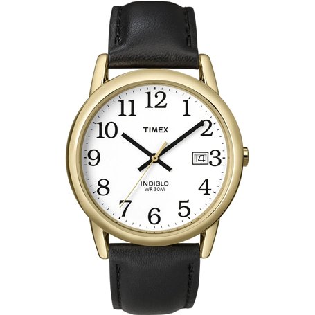 Timex #T2H291 Men's Indiglo Easy Reader White Dial Leather Band Analog Watch