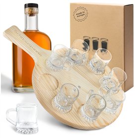 Smart-Planet Planche à liqueur avec 8 verres à shot comme mini pichet à bière, ronde en bois de hêtre – Verres à liqueur sur pla Smart-Planet Planche à liqueur avec 8 verres à shot comme mini pichet à bière