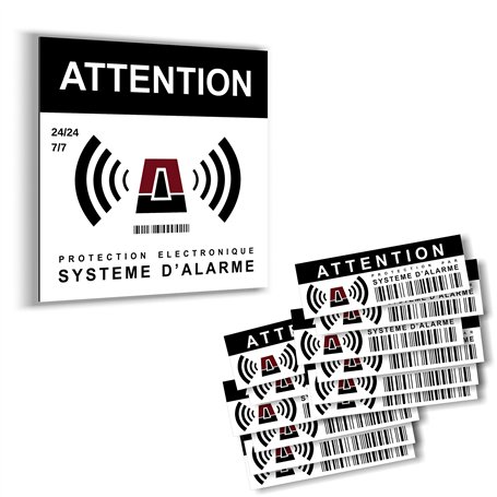 imaggge.com Lot de 12 Autocollants et Un Panneau Aluminium carré 15 cm - Attention Alarme électronique - Dissuasif pour Les Vole