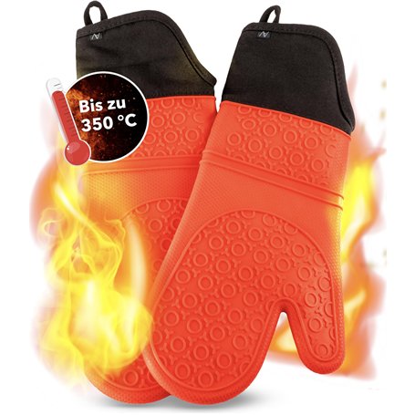 AVANA Gants de Four en Silicone - résistants à la Chaleur jusqu'à 350 °C - Maniques Gants de Cuisine - Antidérapants - Rouge