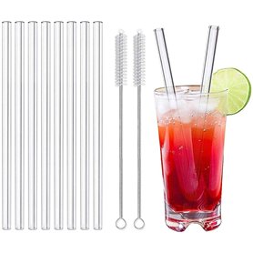 LessMo 8 Pcs 21,5cm Pailles en Verre Réutilisables - LFGB Certifiées Pailles en Verre Transparentes avec 2 Brosses de Nettoyage, LessMo 8 Pcs 21