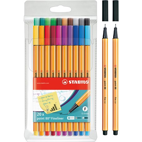 Stabilo Point 88 Lot de 20 feutres à pointe fine + 2 stylos supplémentaires de couleur noire