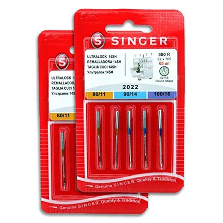 Singer Lot de 2 paquets d’aiguilles Overlock Singer 2022 500R ELx705 pour machine à coudre Singer 14SH