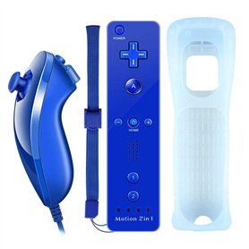 COOLEAD 2 en 1 Motion Plus Remote Game Controller et Nunchuk Controller pour Wii et Wii U avec étui en silicone et dragonne bleu COOLEAD 2 en 1 Motion Plus Remote Game Controller et Nunchuk Controller pour Wii et Wii U avec étui en silicone et dragonne bleu