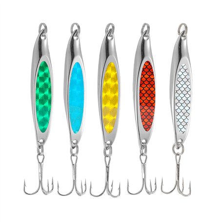 TUXIBIN 5PCS Leurre De Pêche en Métal Slice Cuillère Spinner Appâts S'attaquer Mackeral Tailor Leurres Cuillere Peche Kits Leurr