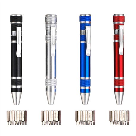 Huture 4 Paquets complète Multifonction Jeu de Mini Tournevis Réparation de Gadgets 8 en 1 Stylo en Aluminium Trousse à Outils F