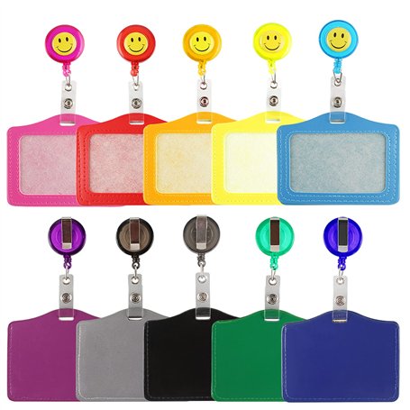 Porte-Badge Translucide en Cuir 10Pcs Porte-Cartes avec Badge d'Identité Badge Carte de Travail avec Clip Rétractable Porte-cart