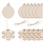 40pcs Embellissements en Bois Noël à Suspendre Ornements de Pendentifs en Forme Flocon de Neige Rond Boule Tranches de Bois Arti
