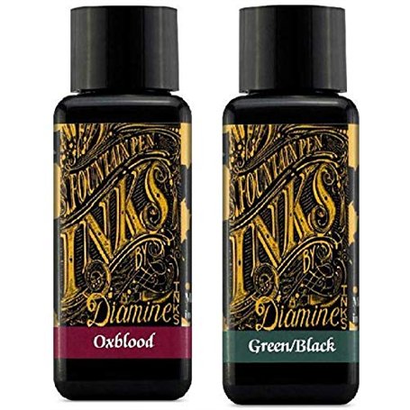 Diamine Lot de 2 stylos à plume 30 ml Sang de bœuf et noir vert