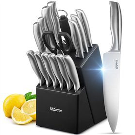 Yabano Couteaux de Cuisine, 16 set couteau cuisine en Acier Inoxydable, couteau cuisine professionnelle avec Support en Bois Yabano Couteaux de Cuisine