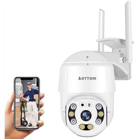 PTZ Dôme Caméra de Surveillance WiFi Extérieure Aottom 1080P Caméra de sécurité IP sans Fil