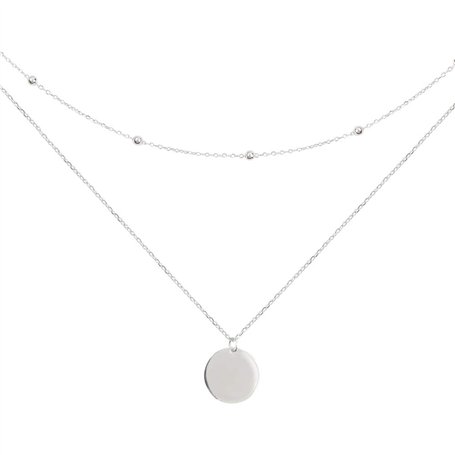Collier Ras Du Cou Avec Pendentif En Forme De Disque En Argent Sterling 925 Et Or Blanc 18 Carats Avec Deux Chaînes Doubles Et B