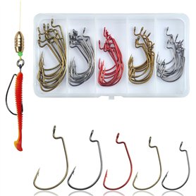 Shaddock Lot de 50 hameçons de pêche Offset Worm Dropshot pour leurres en Caoutchouc, Crochet Offset pour Poissons en Caoutchouc Shaddock Lot de 50 hameçons de pêche Offset Worm Dropshot pour leurres en Caoutchouc