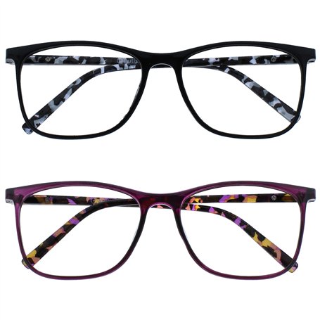 OPULIZE Arc Lunettes de Lecture Pack de 2 Montures Carrées Minces Élégantes Charnières à Ressort Anti-Rayures Noir Violet Branch