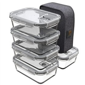 GENICOOK Lunchbox Boîte à lunch bento avec sac à lunch/bocaux en verre parfait pour la préparation des repas (5 * 840 ml) GENICOOK Lunchbox Boîte à lunch bento avec sac à lunch/bocaux en verre parfait pour la préparation des repas (5 * 840 ml)