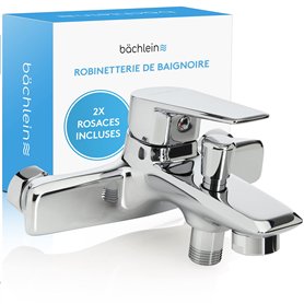 Bächlein Mitigeur Universel de Baignoire Chromé - Set Complet de Mitigeur de Baignoire avec Tous les Accessoires, Mitigeur Monoc Bächlein Mitigeur Universel de Baignoire Chromé - Set Complet de Mitigeur de Baignoire avec Tous les Accessoires