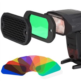 AODELAN Lot de filtres en gel Flash - Grille nid d'abeille universelle avec 8 filtres d'éclairage Speedlite de couleur pour appa AODELAN Lot de filtres en gel Flash - Grille nid d'abeille universelle avec 8 filtres d'éclairage Speedlite de couleur pour appa
