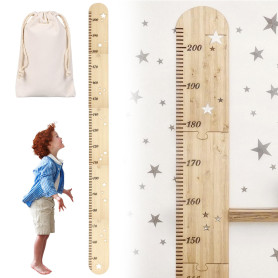 Toise en Bois pour Enfants, Règle à Mesurer Pliable avec Sac de Rangement en Toile (27x42 cm), pour Chambre d'Enfant, Décoration