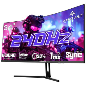 Amzfast Ecran Pc Gamer Incurvé 34 Pouces, 240Hz, UWQHD 3440x1440 (21:9), 1 ms MPRT, Eyes Care, sRGB 130%, Adaptive Sync, HDR, HD