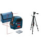 Bosch Professional laser lignes GLL 2-10 (laser rouge, portée : jusqu’à 10 m, 3 piles AA, housse) + Trépied BT 150 (hauteur : 55