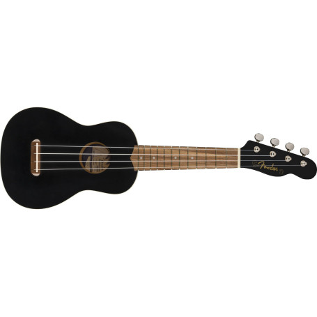 Fender Venice Ukulélé soprano Noir, Incluant des Cours Virtuels Gratuits sur Fender Play, Super Portable et Immédiatement Utilis