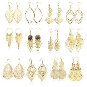 Uwiyo 12 Paires Boucles d'Oreilles Pendantes Or pour Femmes Filles, Boucles d'Oreilles Boho à pampilles en diamant et feuille en