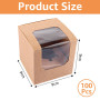 VIDETOL 100 Pièces Boite Gateau Papier Kraft, 9 x 9 x 9 cm Boite a Gateau Carton, Marron Boite Bento Cake avec Fenêtre Transpare