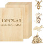 ASelected Lot de 10 Feuilles de Contreplaque A3 Plaque de Bois Naturel, 420 × 300 × 3 mm Feuilles de Bois, Minces de Bois Pour B