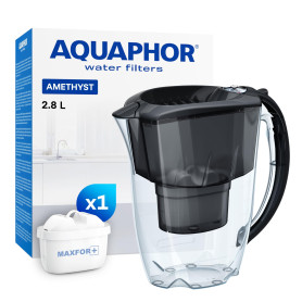 AQUAPHOR Carafe filtrante Amethyst avec 1 Filtre Maxfor+ 200L - 2,8 L - Noir AQUAPHOR Carafe filtrante Amethyst avec 1 Filtre Maxfor+ 200L - 2,8 L - Noir