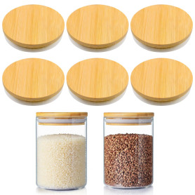 Ennoxwi Lot de 6 couvercles ronds en bambou de 80 mm avec joint d'étanchéité en silicone, réutilisables, pour la maison, la cuis Ennoxwi Lot de 6 couvercles ronds en bambou de 80 mm avec joint d'étanchéité en silicone, réutilisables, pour la maison, la cuis