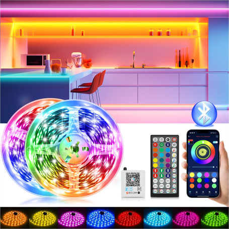 Ruban LED, 30M（2*15M) Led Chambre Flexible Bluetooth App Contrôle, RGB Bande LED, Synchroniser avec Rythme de Musique Led Strip,
