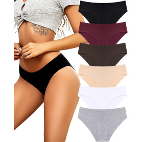 ALL OF SHE Culotte Femme Coton Slips Femme Stretch Taille Basse Respirant sous-vêtements Lot de 6 S-XL