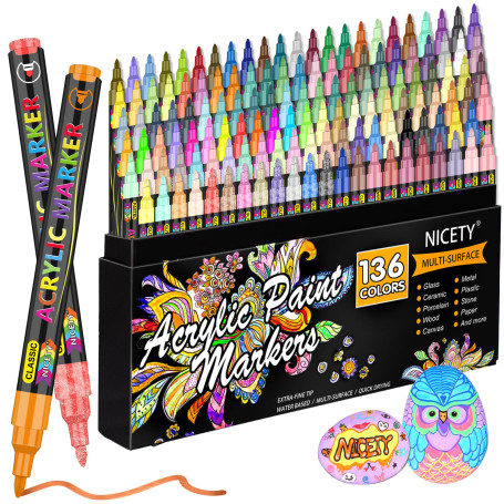 NICETY 136 Feutre Acrylique Peinture stylo - marqueur peinture acrylique Verre pour Bois, Toile, Verre, Céramique - Acrylic Pain