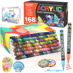 Lyuvie 168 Couleur Feutres Acryliques,Marqueur Peinture Acrylique avec Pointe Extra Fine de 0,7 mm,Permanent Stylo Peinture Acry